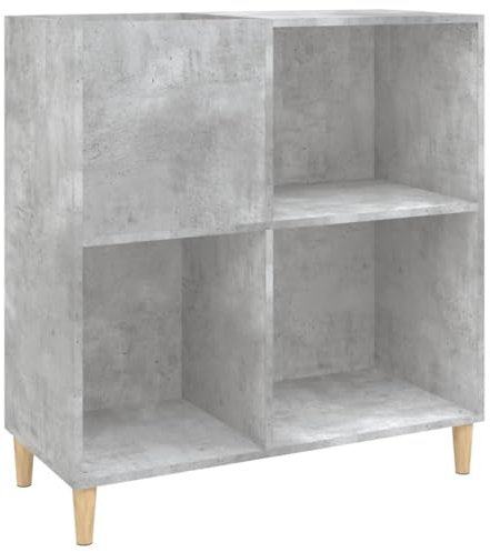SDWEHO7 Schallplattenschrank mit 4 Holzbeine, 4-teiligem Layout, einfacher Aufbau, Aktenregal, Plattenschrank, LP Regal, drehbares Bücherregal, Betongrau 84,5x38x89 cm