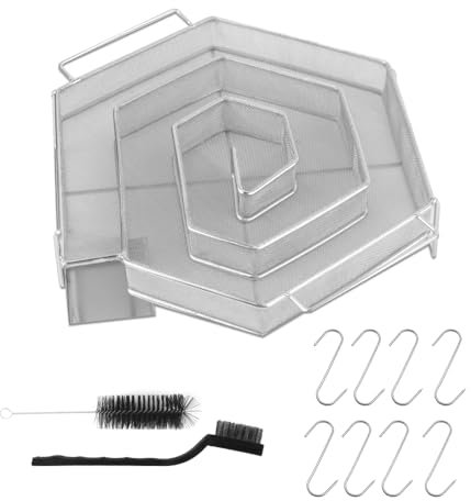 XPJBKC Kaltrauchgenerator, Räucherschnecke Edelstahl mit Henkel, Rauchgenerator mit 8 Haken und 2 Bürste, Sparbrand Kaltraucherzeuger, Mehrweg Kalträuchern für Kugelgrills, BBQ und Smoker