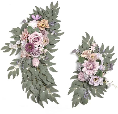 rongflower Künstliche Hochzeitsbögen, Blumen-Girlande, 2 Stück, für DIY-Hochzeit, Willkommenszeremonie, Schild, Hintergrund, Schatz, Tisch, Stuhl, Heimdekoration