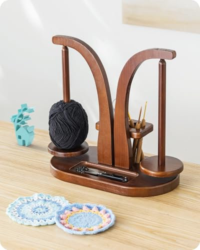 Baffect Wollabwickler Magnetisch, Wollhalter Holz mit Strickzubehör Organizer, Doppel Garnballhalter Ständer für Häkelliebhaber