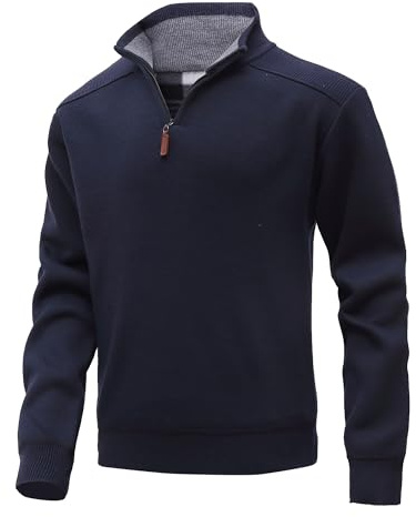MeiLayM Maglioni Uomo Invernali Collo Alto Casual Cappotti Pullover Giacca in Maglia Maglione Manica Felpa con Zip Caldo Lunga Basic Maglione Slim Leggero Pullover Blu,L