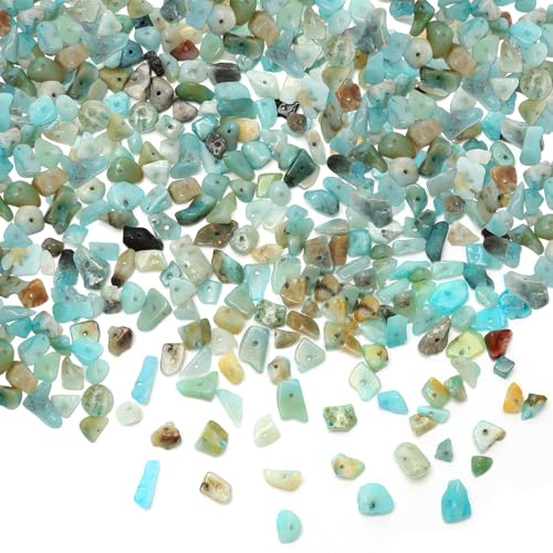 400 Stück Blau Edelstein Chips mit Loch 5-8mm, Natur Edelstein Chips zum Auffädeln, Stein Chips zum Auffädeln Unregelmäßige für Armbänder DIY