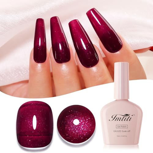Imtiti Glitzer UV Nagellack, Kirsche Rot Schillernder Glitter Gel Polish, Diamant Schimmer Maniküre Kit 10ML