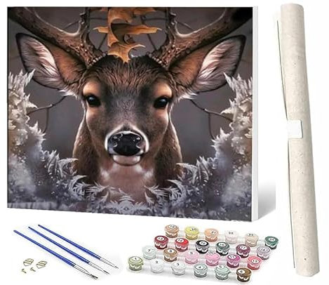 WMZPOY Malen Nach Zahlen Erwachsene DIY Handgemalt Ölgemälde Kit für Anfänger und Erwachsene Tier Hirsch 2 Mit 3-Pinseln und AcrylfarbeOhne Rahmen 40X50CM