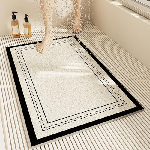Surwin Tappetino da Doccia Antiscivolo, Moderno Stile Tappetino da Bagno in Luffa PVC, Morbida Tappeto Antiscivolo Lavabile Asciugatura Rapida Tappetino da Doccia (60x90cm,Bianco)