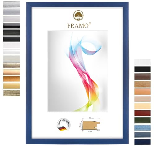 FRAMO Cadre photo en bois 50 x 70 cm (Dimension de l'image) en Bleu foncé essuyé | Taille sélectionnable | Affiches | Puzzle | Collage | Sur mesure | personnalisés