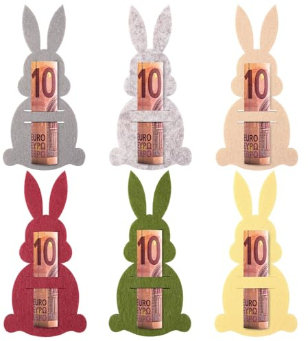 Hestya Ostern Geldgeschenke Set mit 6 Filzdekorationen Geldgeschenk Verpackung Filz Osterhasen Ostereier Geschenk Lustige Osterdekoration zum Verschenken für Geld(Dunkel Farben,Klassische Hasen)