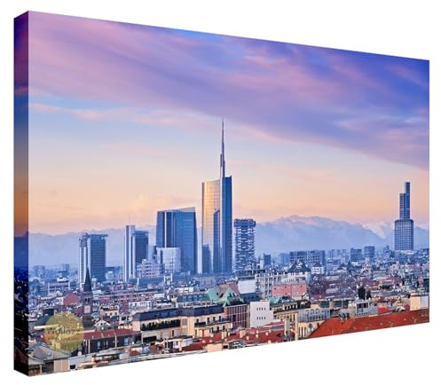 Wallazz Quadro su Tela Milano - Quadri Moderni Soggiorno - Duomo Navigli Tram San Siro - Stampa su Tela Canvas HD - Quadro Moderno Soggiorno - 90x190cm