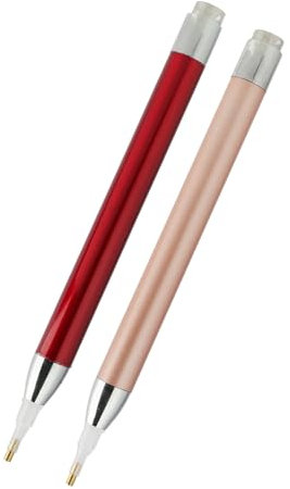 Annlpoy 2 stück Leuchtstifte für Diamantmalerei mit Leuchten Diamant-Pinseln diamond painting zubehör stift mit licht, Werkzeuge für Stickerei und Diamantkunst, Roségold und Rot, 15.8 cm