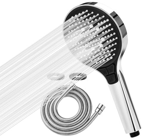 Colist Soffione doccia e tubo flessibile da 2 m, soffione doccia portatile ad alta pressione, 5 modalità di spruzzo, design turbo universale per bassa pressione dell'acqua