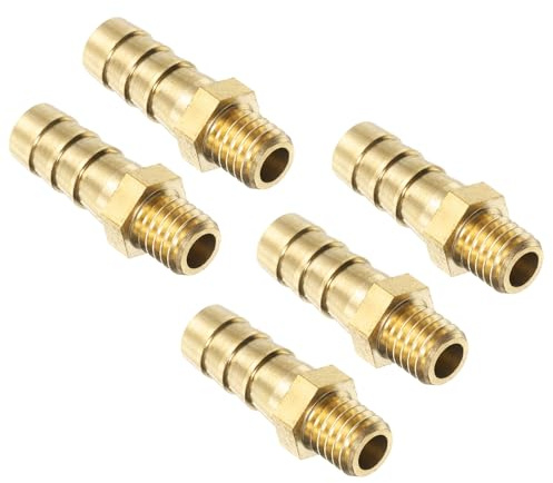 QUARKZMAN 5 Stück M8-1.25 ID 8mm Schlauchverbinder Messing, Gartenschlauch Benzinschlauch zu Barb Passend Schlauch Gewindestutzen Rohrarmatur Adapter Verbinder für Wasser Kraftstoff Luft