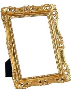 Funerom Dekorativer Vintage-Spiegel,quadratisch (Antikgold, 22,4 x 17,3 cm) | Spiegel für Wand und Tisch