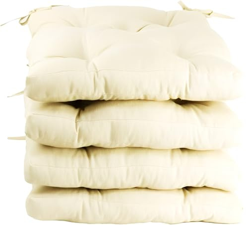 MORE FREE-Pack 4 Cojines para Silla，Cojin de Asiento Decorativo Funda de Poliéster y Relleno de Fibra Hueca 45x45x5cm,Ideal para Comedor, Terraza, Salón y Restaurante (Color Crema, Pack 4)