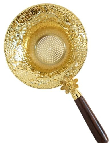 Tea Strainer, Fine Mesh Sieve Tea Strainer with Wood Handle, Japanese-Style Tea Leaf Infuser Filter, Loose Leaf Strainer(Gold-Lotus Handle)