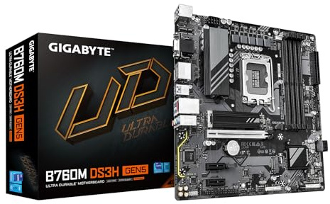GIGABYTE B760M DS3H GEN5 Carte Mère – Prend en Charge Les processeurs Intel Core 14e génération, VRM numérique 6+2+1 Phases, jusqu'à 5600 MHz DDR4, 2 x M.2 PCIe 4.0, LAN 2.5GbE, USB 3.2 Gen2