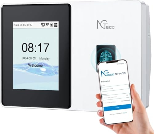 NGTeco Control Horario Empleados,Terminal Biométrica WiFi 5GHz con App Móvil y Gestión en la Nube, Control Remoto (Sin Cuotas Mensuales) para Pequeñas Empresas