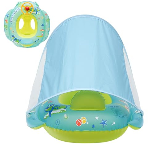 Kinder Schwimmring im Cartoon Design - Aufblasbare Baby Schwimmwiese mit UV-Schutz Sonnendach und aus PVC - Passend für Kinder von 1-4 Jahren, egal Junge oder Mädchen - Perfekt für Badeze
