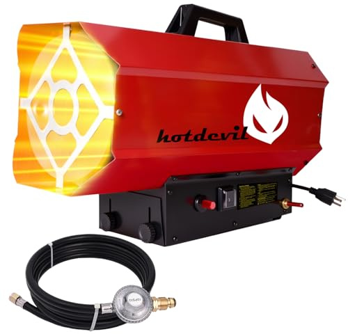 Hotdevil 85,000 BTU Forced Air Propane Heater(Non-adjustable Firepower),Thermally Protected, Heavy-Duty Garage Heater For Warehouses,Barns and Workshops up to 2200 Sq feet（Gas Cylinder not Include）
