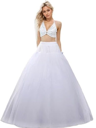 Lång petticoat, crinoline underskirt för kvinnor 8-lagers puffy tyllhallicoat med satinfoder hoopless lång med justerbart midjerep för bröllop, kjol