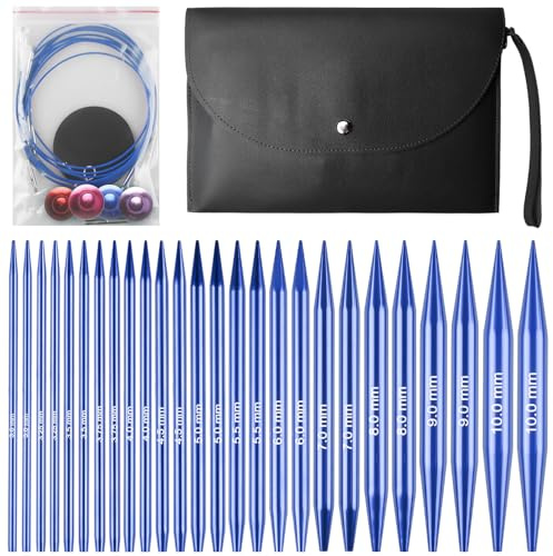 13 Paare Rundstricknadel Set Austauschbar, 3-10 mm Rund-Aluminium-Set mit Etui und Zubehör, Stricknadeln, Einfache Bedienung, Strickzubehör für Strickbegeisterte, Stricker Geschenk (Blue)