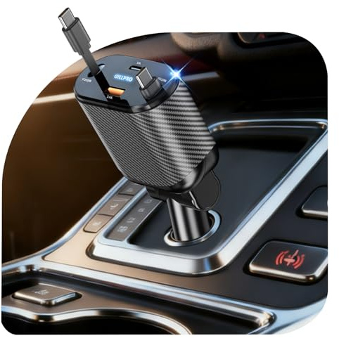 OHLPRO 4 in 1 Zigarettenanzünder USB-C Einziehbares Auto Ladegerät mit 2 Typ-C Kabel, Handy Schnellladegerät Autoladegerät Kompatibel mit iPhone 17 Pro Max/Air/Pro, iPad, Galaxy S25/S24/S23 und mehr