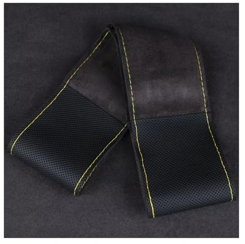 Fundas Volante Coche Funda para Volante Coche Microfibra Sintética Gamuza Cosida Universal 37-38,2 Cm Suave Y Antideslizante.(Yellow Thread)