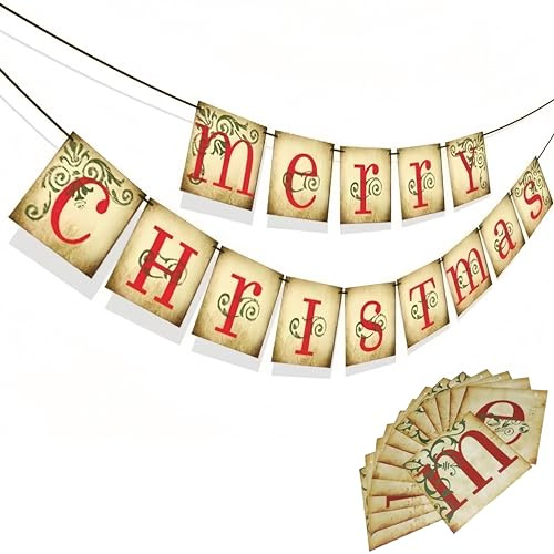 14 Frohe Weihnachten-Banner im Retro-Stil sind ideal für Partys, Heimdekoration, Klassenzimmer und sogar Büros. Innen mit leicht aufhängendem Band