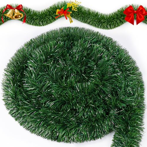 Ghirlanda Natalizia per Porta Scale Camino - 15M Festoni Natalizi Artificiale Ghirlande Natalizie Lunghe, Festone Natalizio Verde per Esterno Natale Decorazione