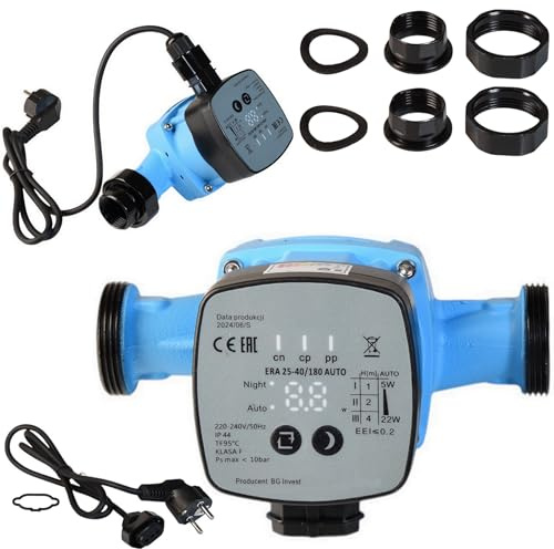 Elektronische Umlaufpumpe ERA 25-40/180 AUTO (5-22W max. 2700l/h max. Förderhöhe 4m) - Zirkulationspumpe für Wasser 3-Stufige – Hocheffizienzpumpe 3-Gang - Heizungspumpe Umwälzpumpe mit Nachtabsenkung