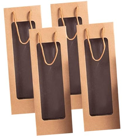 Weintaschen mit Griff 4 Stück aus Kraftpapier mit Sichtfenster für Flaschen | Halloween Geschenkideen, Erntedankfest, Schlichtes Design, Stilvoll, Party und Hochzeit, Passend für Weinflaschen