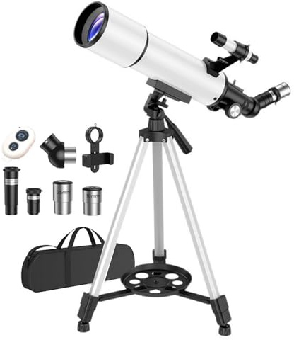Korons Télescope(Version Blanche améliorée)-HD Réfracteur Telescope Astronomique pour Adulte & Enfant Débutants