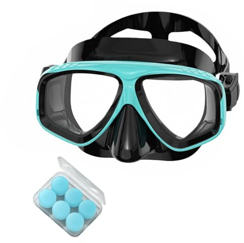 HSTWODE Taucherbrille mit Sehhilfe für Erwachsene – Myopie-Tauchmaske mit Stärke 0 bis -8.0,und 3 Paar Silikon-Ohrstöpseln, ideal für Schnorcheln und Tauchen