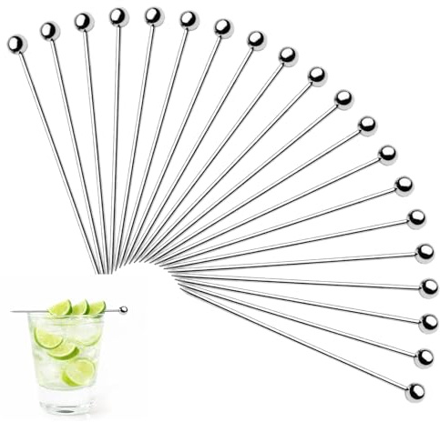 Seefey 20 pinchos de cóctel plateados, reutilizables, 10,8 cm, para comida con los dedos, acero inoxidable, para cumpleaños, fiestas, barbacoas, bodas