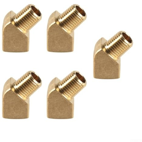 Brass 45° Street Elbow Fitting 1/4 in NPT Male to Female 1200 PSI Right Angle Pipe Connector for High Pressure Water Oil Systems 5 Pack(1)