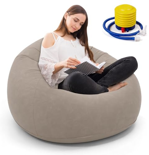 Fouvin Aufblasbares Sofa aus PVC – Einzelsitz Sitzsack Sofa, Faltbarer Outdoor Sitzsack, Aufblasbarer Kugel Sessel, Leichter Loungesessel (Braun)