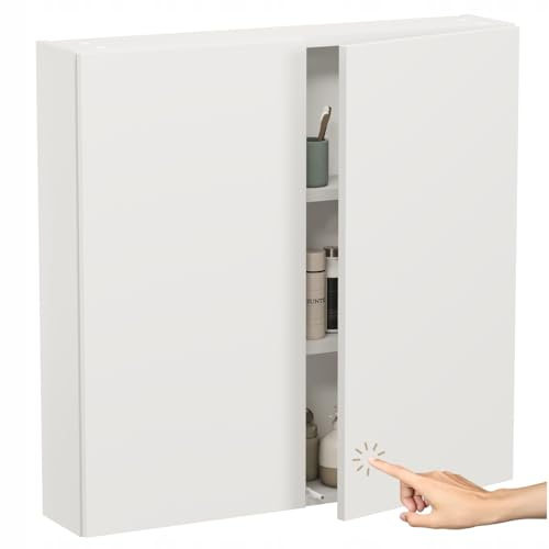 Miradu Badezimmerschrank hängend mit Push-to-Open-Fronten, Waschmaschinenschrank, badezimmerschränke, badschrank hängend, Waschbeckenunterschrank,wc Schrank, wandschrank (Weiß, 78x80x17)