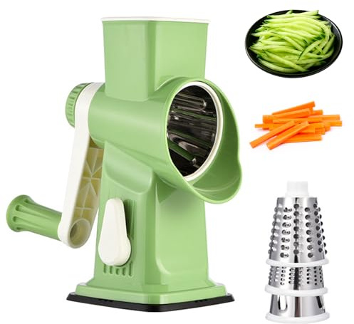 CHANGYUE Rallador de queso rotatorio, cortador de verduras, rallador de tambor redondo Manual 3 en 1 con para ensalada, cocina casera (blanco-verde)