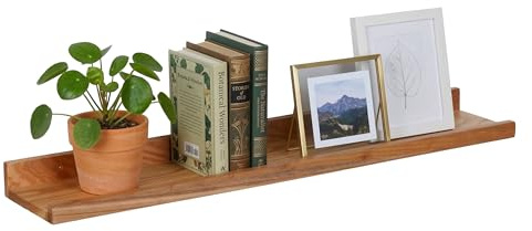 Relaxdays Mensola da Parete, HxLxP: 5 x 100 x 15 cm, Noce, sospesa per cornici & Decorazioni | Mensola sospesa per cornici e decorazioni, cornice portafoto da parete