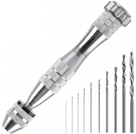 11 Pièces Mini Perceuse à Main, Pin Vise de Précision avec 10 Forets 0,8-3,0 mm, Perceuse Manuelle Aluminium avec Mandrin Réglable, Outil DIY pour Bijoux Résine Bois Plastique Modélisme Artisanat