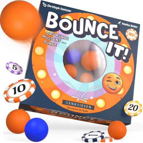 DENKRIESEN Bounce It! – Geschicklichkeitsspiel mit Bällen | Familienspiel | Geschicklichkeitsspiel und Familienspiel mit Tischtennisbällen, Risiko und Taktik für spannende Spielrunden.