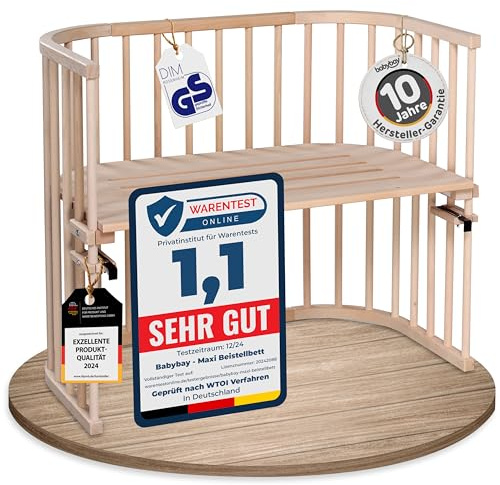 babybay Maxi extra großes Beistellbett aus massivem Buchenholz / Kinderbett Höhe stufenlos verstellbar & umweltfreundlich / mitwachsendes Babybett (natur unbehandelt)