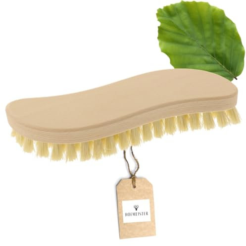 HOFMEISTER® Spazzola per lo scrostamento in legno, forma a S, setole naturali in fibra - setole resistenti in fibra prodotte in Germania, resiste al calore e ai prodotti per la pulizia, 21 cm