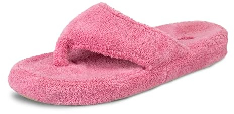 Acorn Women's Spa Thong Slippers with Cloud Contour Comfort - Arch Support and Plush Fluffy Terry Lining, Perfect for Beach, Camping, Poolside, or Bathroom Wear, Azalea, 8 - 9