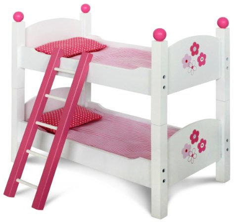 Bayer Chic 2000® Puppenbett Doppelstockbett – Fiori Pink Weiß – Puppenhochbett mit Leiter & Bettwäsche – Puppen bis 48 cm – Puppenzubehör, Holzpuppenbett, Twin