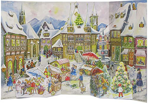 Nostalgischer Adventskalender/Weihnachtskalender mit Bildern und Glimmer für Kinder und Erwachsene Altstadtszene Reprint von 1952