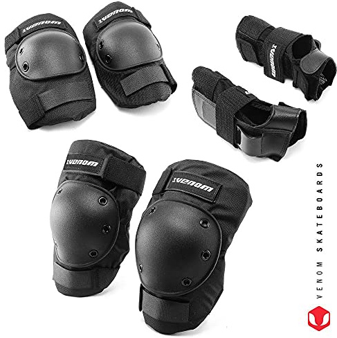 Venom Skateboards Wrist Knee Elbow Pads for Children Kids Youth Boys Girls Teens Adults Scooter Inline Skate Pad Set Protection Gear - Adult / Junior