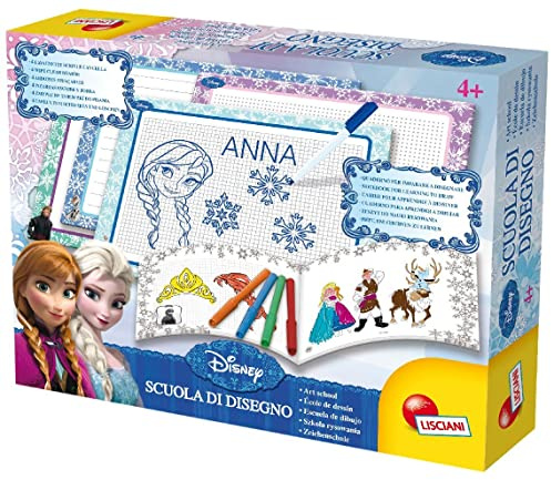 Lisciani - DISNEY Die Eiskönigin Zeichenschule - Kreativ-Set ab 4 Jahren - 4 abwischbare Tafeln & Malbuch - Elsa & Anna Zeichnen lernen - Pädagogisches Lernspiel für kleine Frozen Künstlerinnen