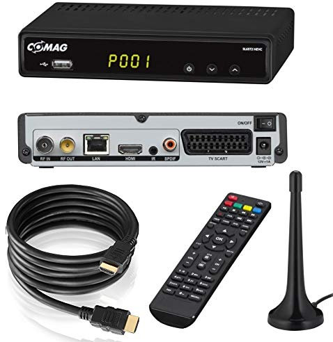 Comag SL65T2 FullHD HEVC DVBT/T2 Receiver (H.265, HDTV, HDMI, Irdeto Zugangssystem, freenet TV, Mediaplayer, PVR Ready, USB 2.0, 12V) inkl. DVB-T2 Antenne + HDMI-Kabel, schwarz