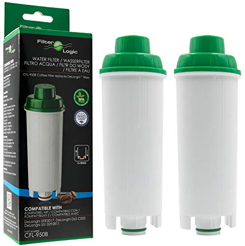 FilterLogic CFL-950B | 2 Pack - Water Filter Softener Compatible with Delonghi DLS C002 DLSC002 Filter Cartridge for Coffee Maker Machines
