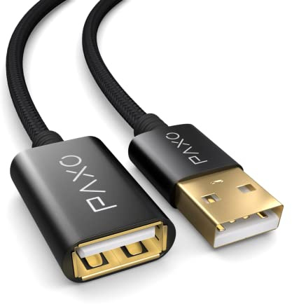 PAXO 3m Nylon USB 2.0 Verlängerung schwarz, A-A Verlängerungskabel, Aluminiumstecker, Stoffmantel